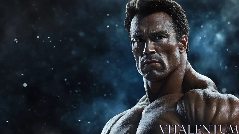 Photorealistic muscular portrait with cinematic rim lighting.