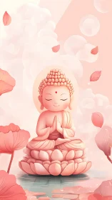 Serene Buddha child in pink lotus meditation with soft petals.
