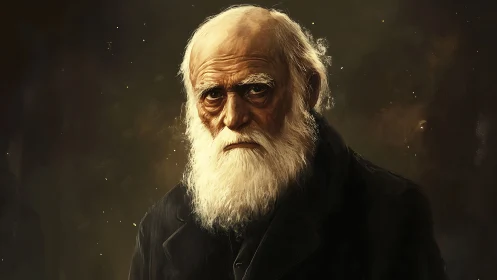 Elderly bearded man in dark coat, dramatic portrait painting.