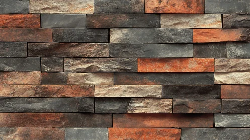 Modern stacked stone wall with rustic texture and earth tones.
