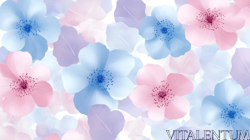 Soft-focus gradient floral pattern renders translucent pastel blooms