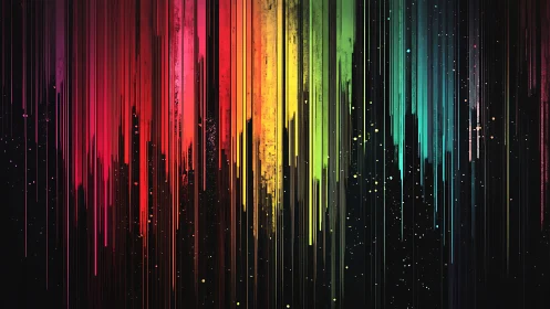 Vertical spectrum streaks over black abstract digital field.