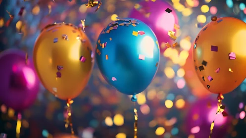 Colorful Balloons with Confetti in Festive Celebration.