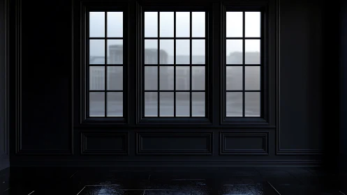 Soft city light pouring through elegant dark windows.