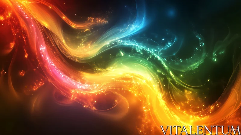 Multicolored luminous waveforms intersect on dark gradient field