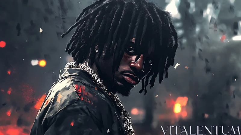 Moody street portrait wrapped in sparks and quiet swagger.