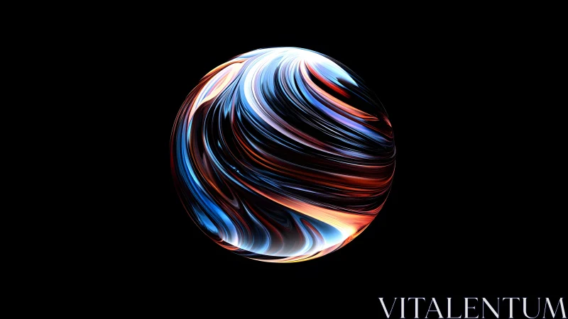 Vibrant Abstract Swirled Sphere on Black Digital Art Background.
