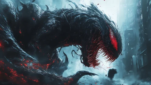 Urban dread leviathan stalking fog-drowned city canyons.