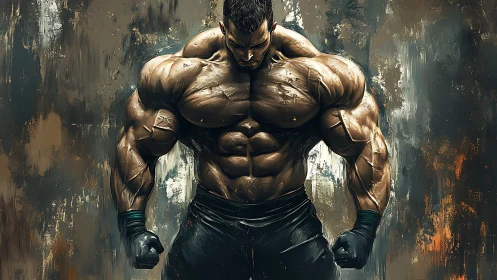 Digital painting of hyper-muscular male torso in dramatic light.