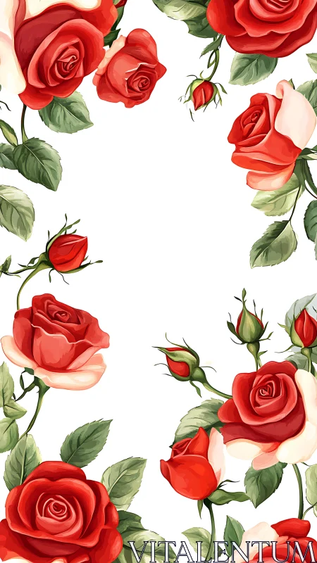 Red Rose Botanical Illustration Composition Frame.