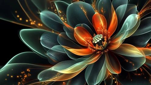 Digital macro render depicts radial translucent floral structure