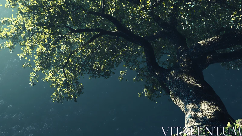 Majestic Tree Canopy Viewed from Below in Sunlit Forest Scene.