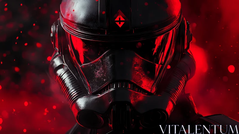 Fierce sci fi trooper glowing in dramatic red light.