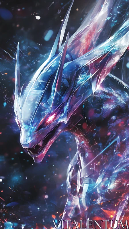 Crystal dragon emerges in luminous cosmic storm