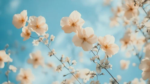 Cream Blossoms Against Blue Sky.