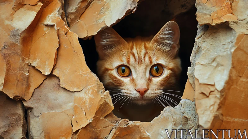 Amber-Eyed Sentinel Peers Through Crumbling Stone Gateway.