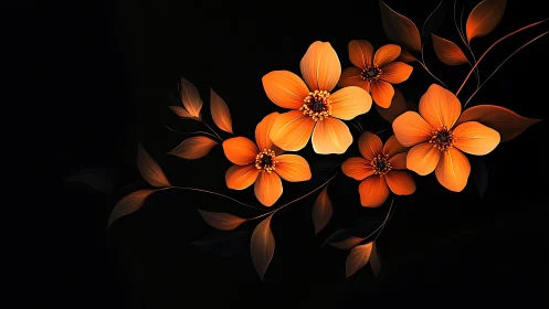 Luminous Floral Composition Against Black: Digital Rendering.