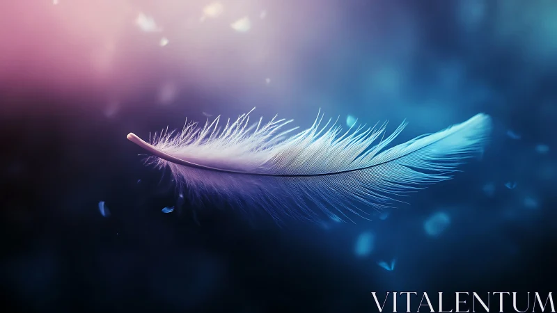 Single feather is suspended against a defocused color field