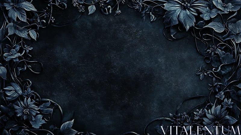 Dark floral frame with ornate leaves and textured border.