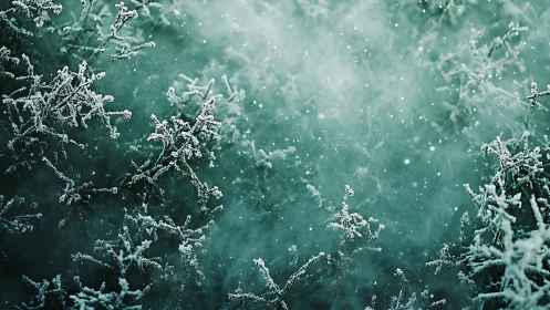 Macro view of crystalline frost patterns on teal background.