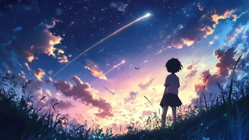 Starlit evening sky welcomes a lone child’s quiet wonder