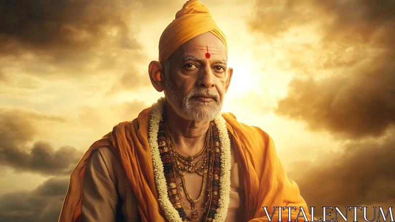 Photorealistic saintly portrait in dramatic backlit halo composition.