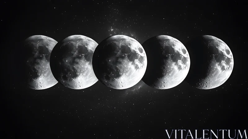 Lunar phases align in a celestial arc across deep space.