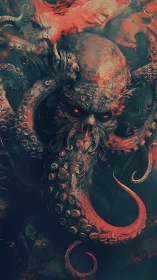 Abyssal warlord rises with burning eyes and bloodlit coils.