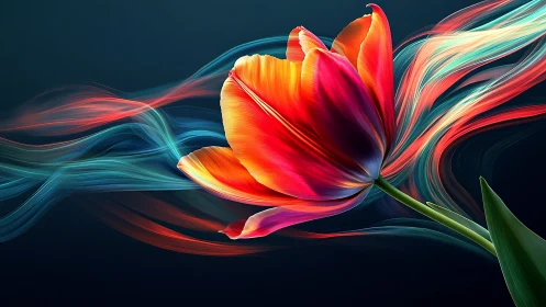 Tulip comet streaking through luminous rivers of color.