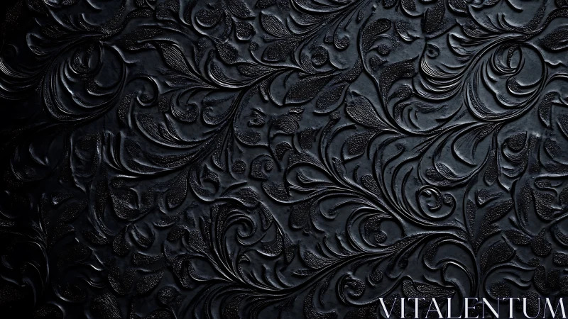 Dark embossed floral pattern with swirling leaf forms.