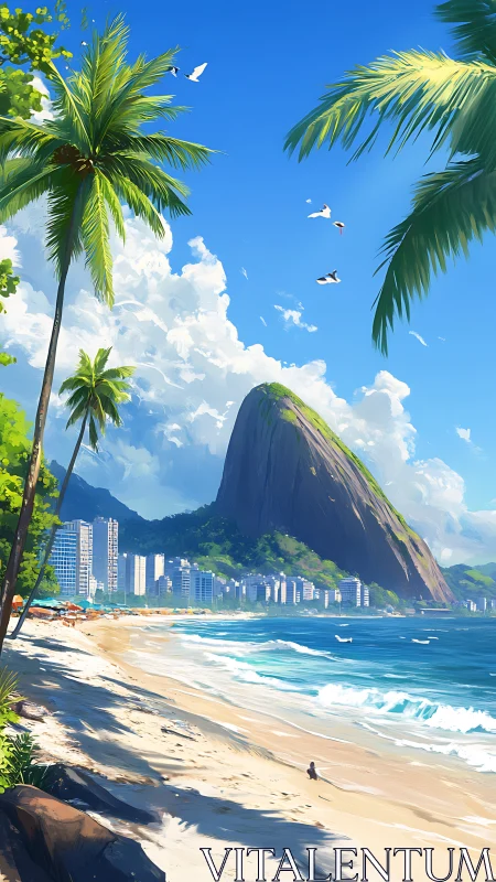 Tropical Beach Cityscape with Granite Mountain Formation