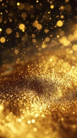 Golden glitter particles in warm blurred bokeh field.