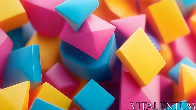 Glossy pastel geometric blocks in dynamic close-up view.