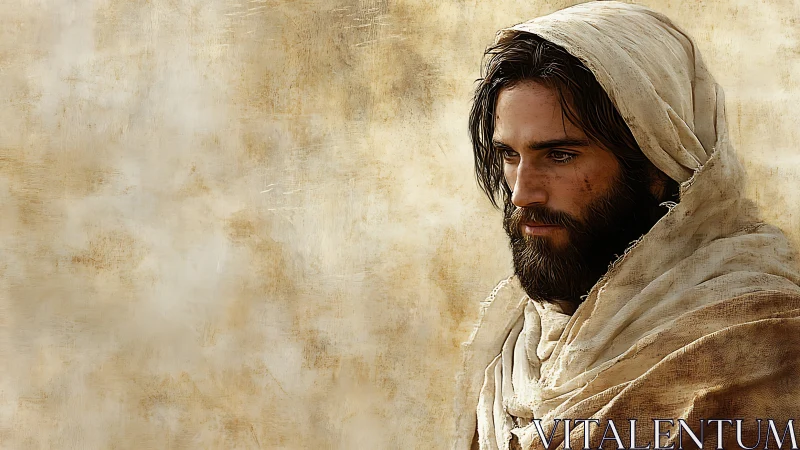 Bearded robed man rendered in realistic digital portrait