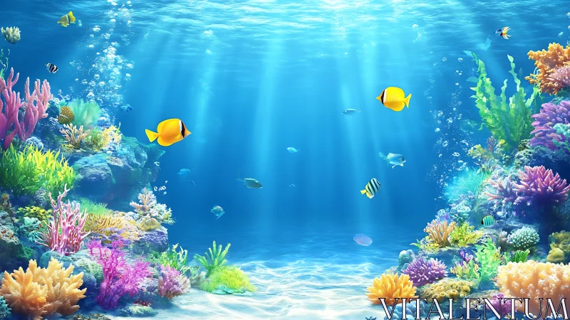 Vibrant tropical reef glows under sunlit blue waters.