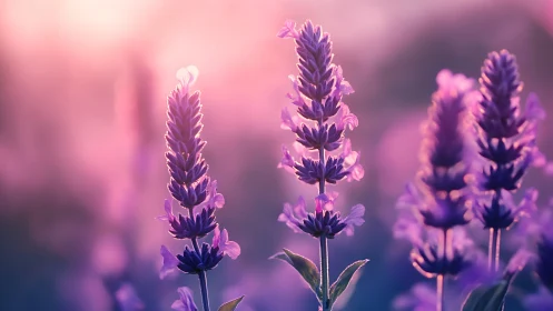 Purple Lavender Flowers in Soft Focus Field