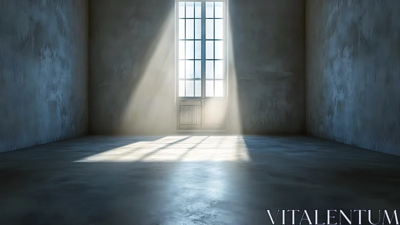 Soft morning light filling a quiet, empty concrete room.