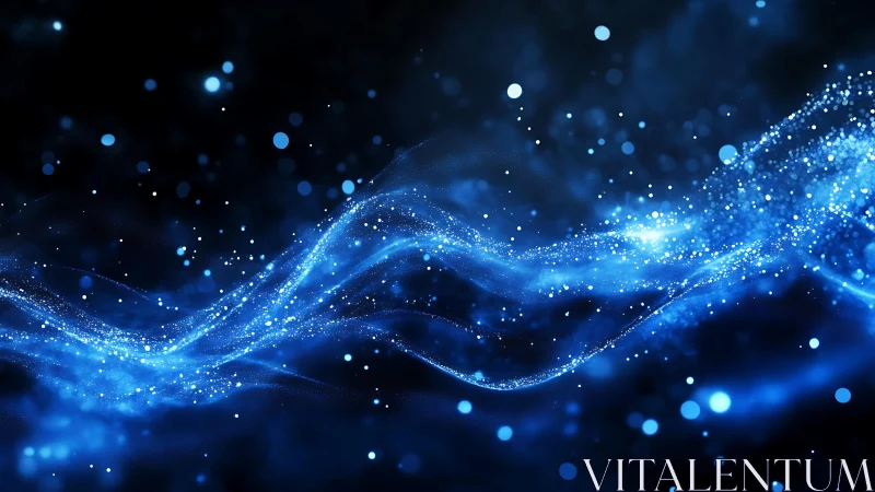 Abstract blue glowing light wave with sparkles in digital style.