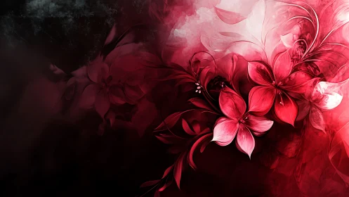 Luminous Floral Phantasm: Red Blooms Against Darkness.