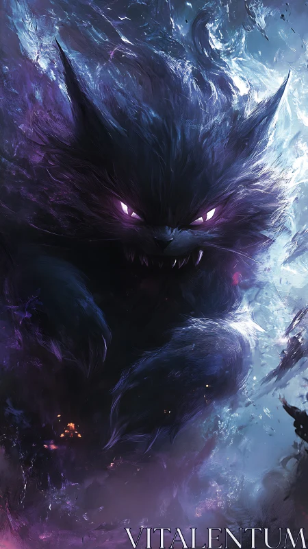 Shadowborn spectral cat with glowing violet eyes emerges.
