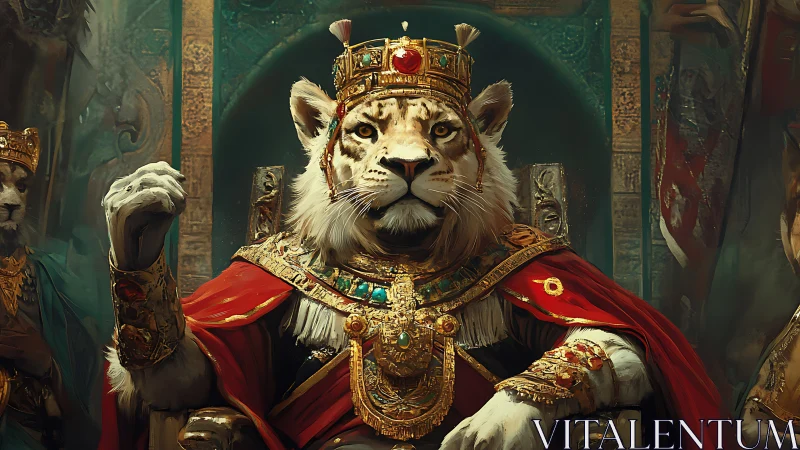 Royal Lion Monarch in Golden Crown and Crimson Regalia.
