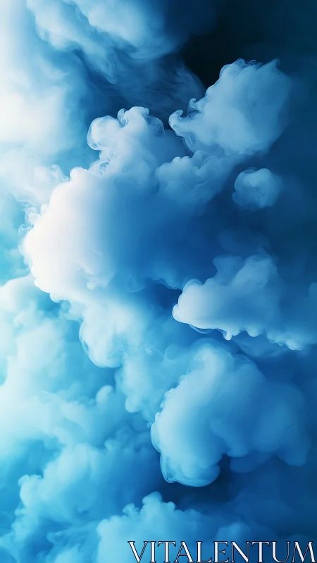 Billowing cyan vapor clouds in luminous vertical drift.