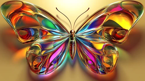 Prismatic glass butterfly catching liquid light in flight.