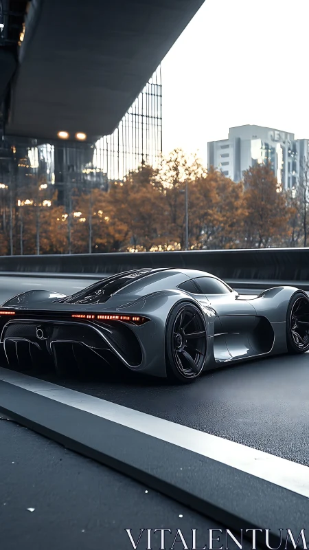 Sleek futuristic supercar glides confidently through the city