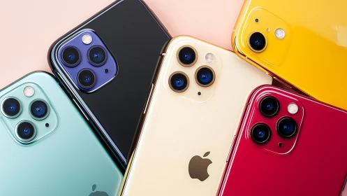 Colorful smartphones showcase bold camera arrays and glossy finishes.