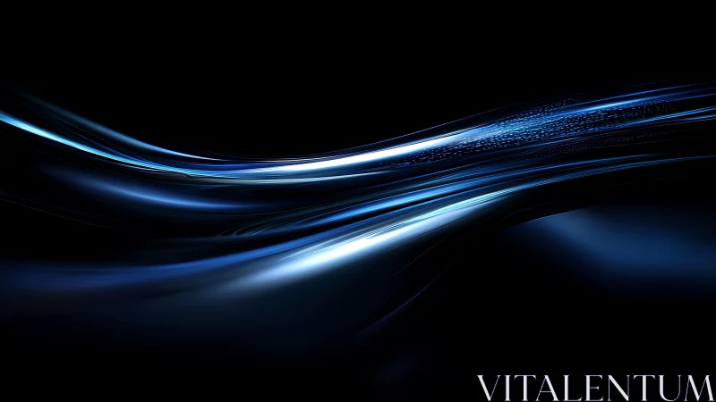 Luminous blue energy waves glide across a deep black void