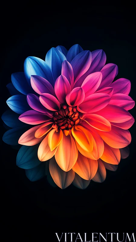 Vibrant Gradient Dahlia Blooming Against Darkness