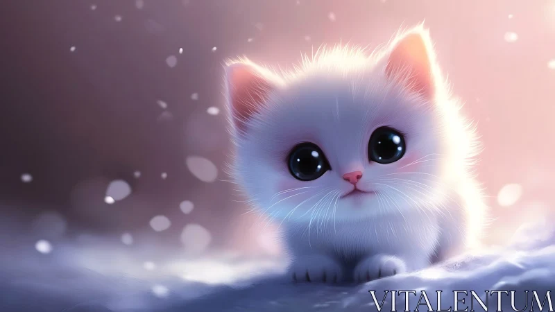 Snowy Whiskers: An Adorable White Kitten's Winter Dream.