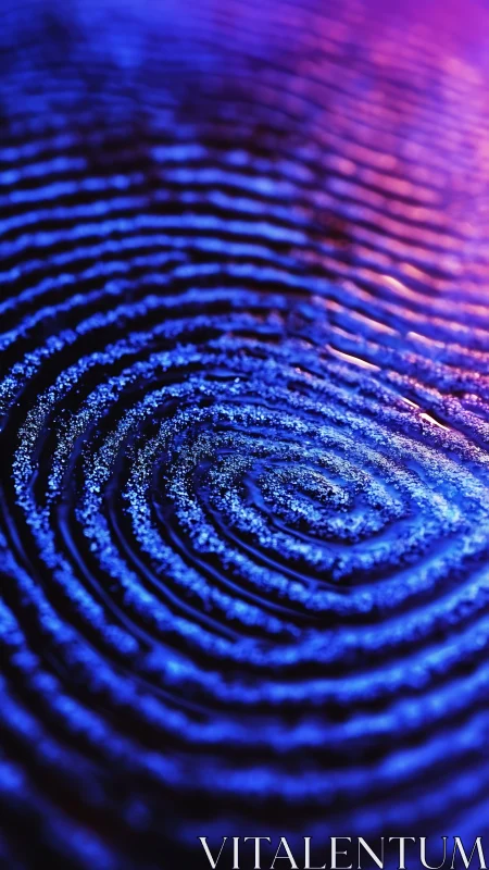Glowing fingerprint spiral in cozy neon blue and violet light.
