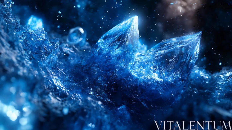Luminous blue crystal shards in dynamic cosmic ice field.